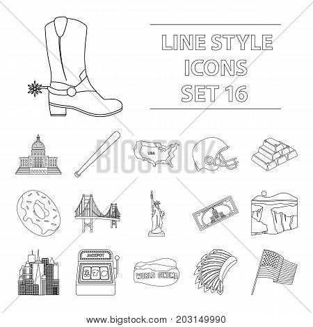 USA country set icons in outline design. Big collection of USA country vector symbol stock illustration