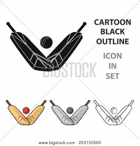 Crossed cricket bats with ball icon in cartoon design isolated on white background. Australia symbol stock vector illustration.