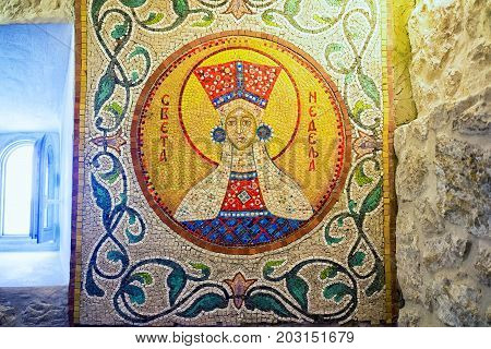 Ostrog Montenegro - September 4 2017: mosaic on the wall of the monastery Ostrog in Montenegro