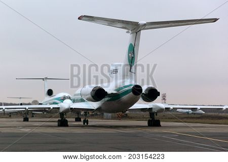 Domodedovo, Moscow Region, Russia - November 26, 2013: Alrosa airlines Tupolev Tu-154M RA-85684 standing at Domodedovo international airport.