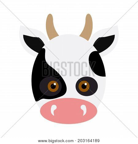 Cow animal carnival mask vector illustration in flat style. White and black dotted beef. Funny childish masquerade mask isolated on white. New Year masque for festivals, holiday dress code for kids