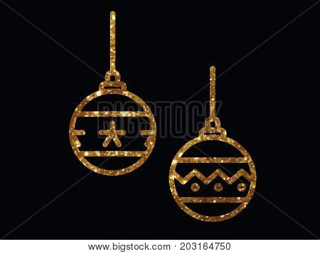 Vector Golden Glitter Christmas Ball Deocoration Icon