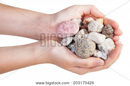 Above View Of Various Mineral Pebbles In Handful