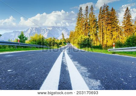 Scenic road in the mountains. Mountain View. Carpathians. Ukraine Europe
