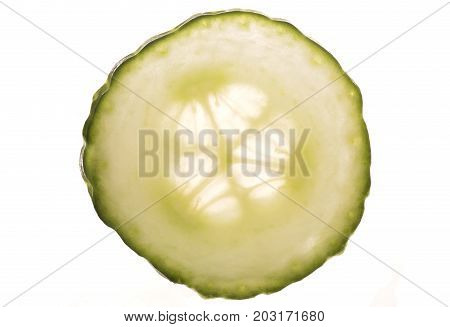 slice of cucumber on white background studio cutout
