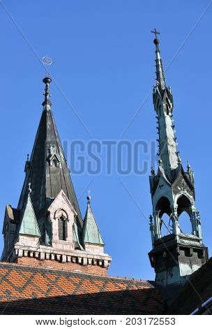 Chortkiv - Ternopil - Ukraine - December 21 2015. Fragments of the external architecture of the Dominican church in Chortkiv. Monument of architecture of 17-20 centuries