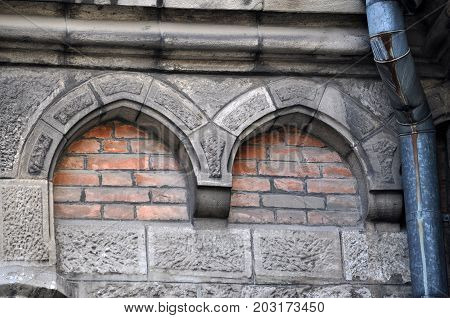 Chortkiv - Ternopil - Ukraine - February 25 2016. Fragments of the external architecture of the Dominican church in Chortkiv. Monument of architecture of 17-20 centuries.