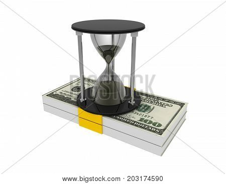 Hourglass And  Money  On White Background. Business Time Concept  3D Rendered Illustration
