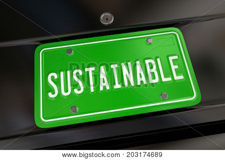 Sustainable Car Auto License Plate Renewable Fuel Energy Power 3d Illustration