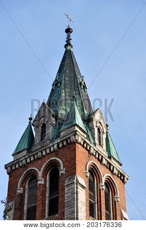 Chortkiv - Ternopil - Ukraine - February 25 2016. Fragments of the external architecture of the Dominican church in Chortkiv. Monument of architecture of 17-20 centuries.