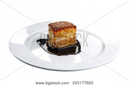 Roast pork belly with white background