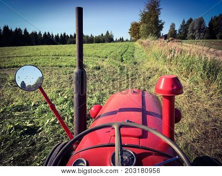 close up photo of old tractor .