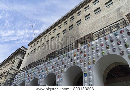 MILAN, ITALY - SEPTEMBER 6, 2017: Colorful masks at Duomo square in Milan (Lombardy Italy) for the project called 