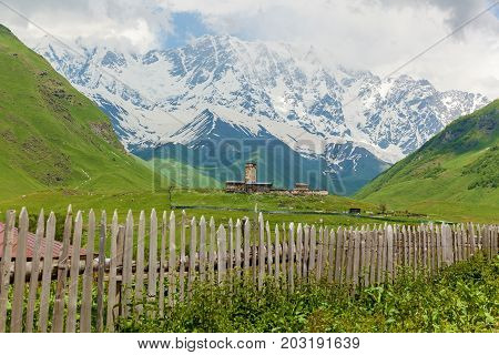 Lamaria old church in village Ushguli Upper Svanetia region, Georgia