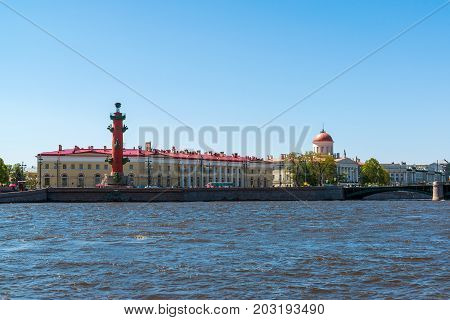 St. Petersburg, Russia - June 04.2017. view of arrow of a Vasilyevsky Island from Neva river