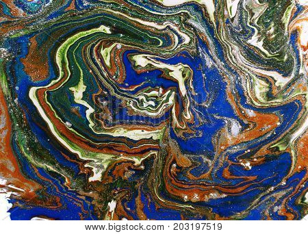 Marbled abstract background. Liquid marble pattern. Colorful marble backdrop. Golden glitter texture