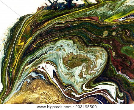 Marbled Abstract Background. Liquid Marble Pattern. Colorful Marble Backdrop. Golden Glitter Texture