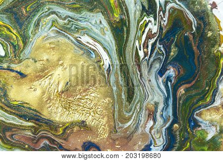 Marbled Abstract Background. Liquid Marble Pattern. Colorful Marble Backdrop. Golden Glitter Texture