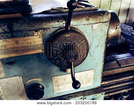 close up photo of metal lathe .