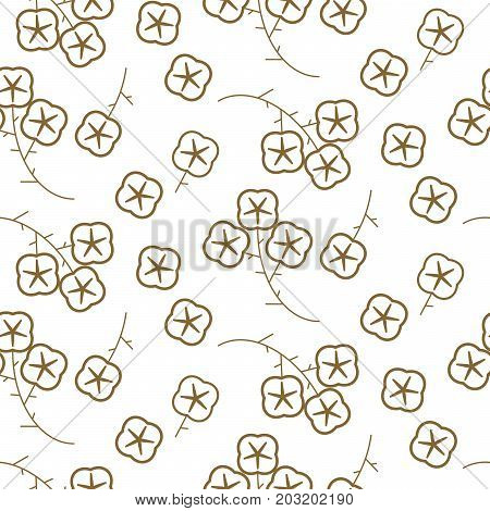 Cotton plant gold line floral seamless vector pattern on white. Elegant buds background.