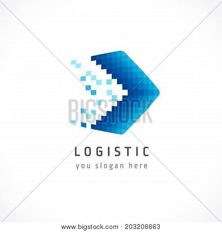 Logistic arrow company logo. Delivery service vector icon. Web digital marketing, network pixel art logo
