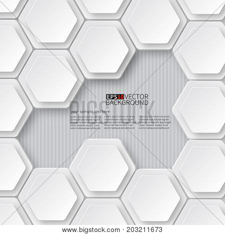 Paper white hexagons on a white background with dropshadow.Vector