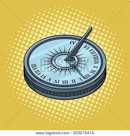 Vintage sundial pop art style vector illustration. Comic book style imitation