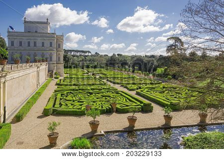 Rome Italy march 26 2017: Casino del Bel respiro inside Villa Doria Pamphili park and its secret garden in Rome Italy