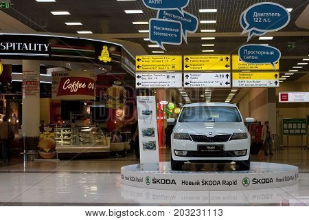 MOSCOW, RUSSIA - SEPTEMBER 03, 2014: interior of Sheremetyevo International Airport (located in northwest of Moscow). It is a hub for passenger operations of the Russian international airline Aeroflot
