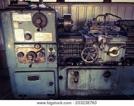 close up photo of metal lathe .