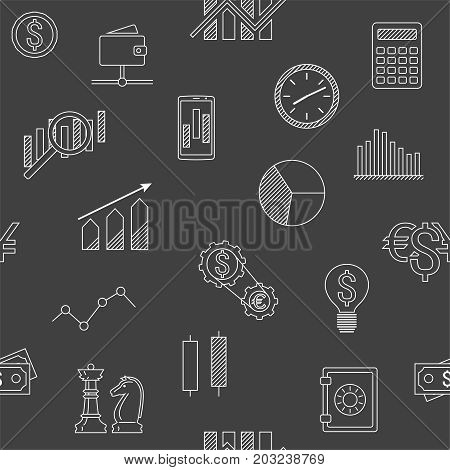 Seamless background of stock forex icons. Finance exchange investing icon background. Money income trade. Vector illustration