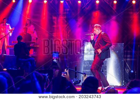 Minsk Belarus-August 12 2017: World Famous British Pop-Singer John Newman Performing at A-Fest Music Festival on August 12 2017 in Minsk Republic of Belarus.