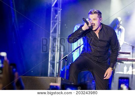 Minsk Belarus-August 12 2017: World Famous British Pop-Singer John Newman Performing at A-Fest Music Festival on August 12 2017 in Minsk Republic of Belarus.