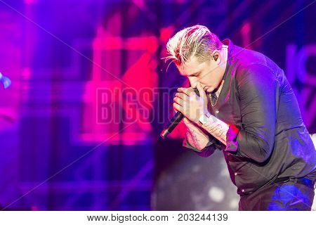 Minsk Belarus-August 12 2017: World Famous British Pop-Singer John Newman Performing at A-Fest Music Festival on August 12 2017 in Minsk Republic of Belarus.