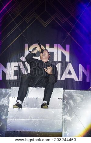 Minsk Belarus-August 12 2017: World Famous British Pop-Singer John Newman Performing at A-Fest Music Festival on August 12 2017 in Minsk Republic of Belarus.