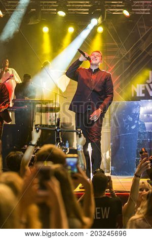 Minsk Belarus-August 12 2017: World Famous British Pop-Singer John Newman Performing at A-Fest Music Festival on August 12 2017 in Minsk Republic of Belarus.