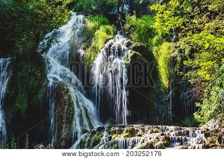Nature landscape of Krushuna waterfalls in Bulgaria.