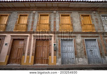 July 10, 2017 Buga, Valle de Cauca, Colombia: architectural details of the town which one of the oldest colonial settlements famous for it's high numbers of religious pilgrims