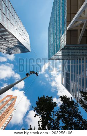 urban landscape seen from below in the skyscrapers