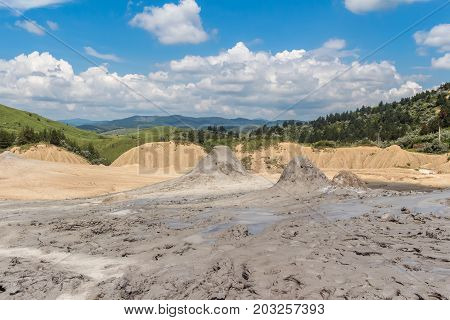 Landscape of mud volcanoes at Berca in Romania.