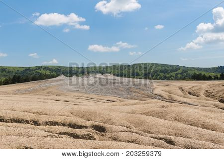 Landscape of mud volcanoes at Berca in Romania.