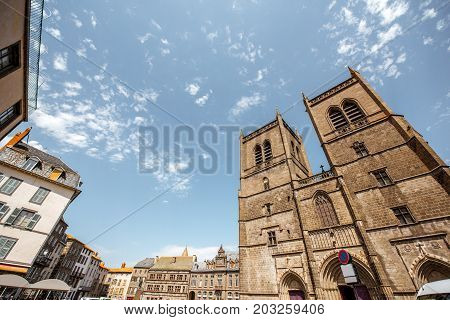 View on the saint Flour cathedral in Cantal region of France