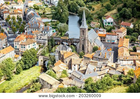 Aerial cityscape view on Saint Flour town in Cantal region in France