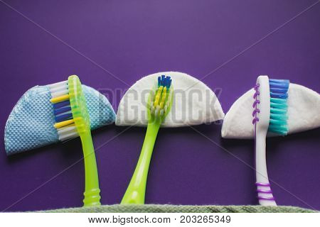 Toothbrushes On A Cotton Disks .as For The Pillows