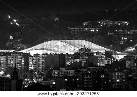 Liege Guillemins Railway Station Blue Hour Bw Shot