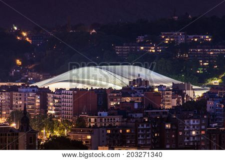 Liege Guillemins Railway Station Blue Hour Before Darkness