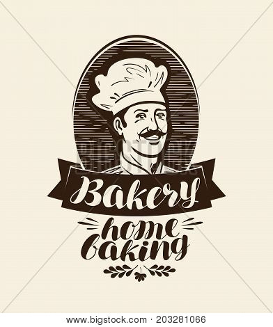 Bakery, bakehouse logo or label. Home baking, bread symbol. Vintage vector illustration