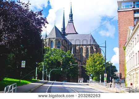 View Of Rostock City Old Town Market Square With Town Hall, Historical Center, Germany