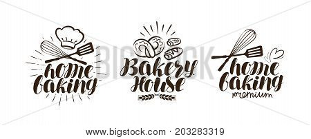Bakery, bakehouse logo or label. Home baking lettering isolated on white background