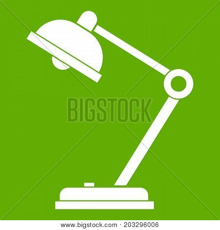 Desk lamp icon white isolated on green background. Vector illustration